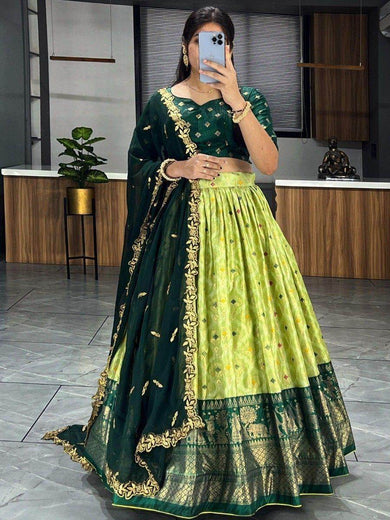 Magnetic Light Green Digital Printed Dola Silk Lehenga Choli With Dupatta
